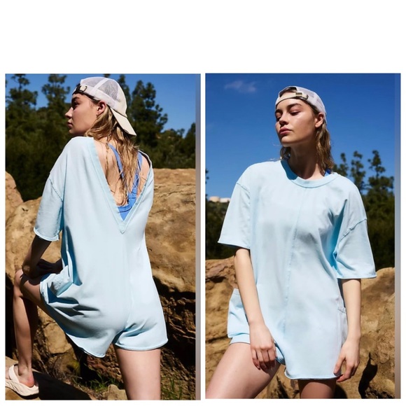 free people movement Pants - FREE PEOPLE MOVEMENT Hot Shot Tee Romper in Steel Onesie NWT Medium